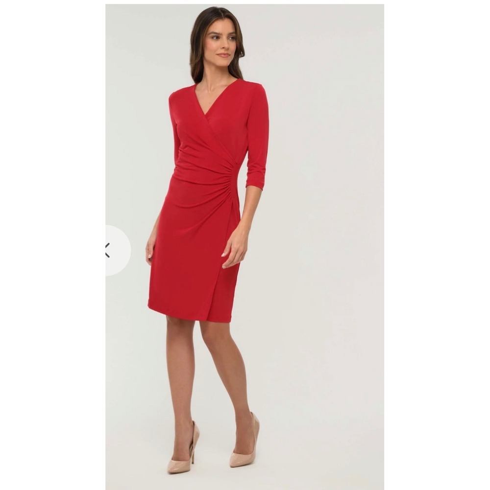 ANATOMIE Marine Travel Dress Red Medium Wrinkle Free V-Neck Ruched Career